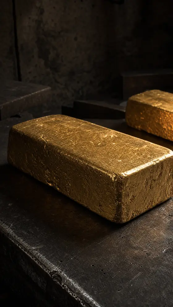 A cast gold bar on dark steel